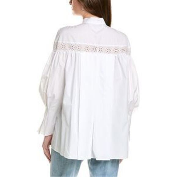 CEDRIC CHARLIER Oversized Poplin Eyelet Blouse Size 8 White AS IS WITH FLAW Top - Picture 2 of 11